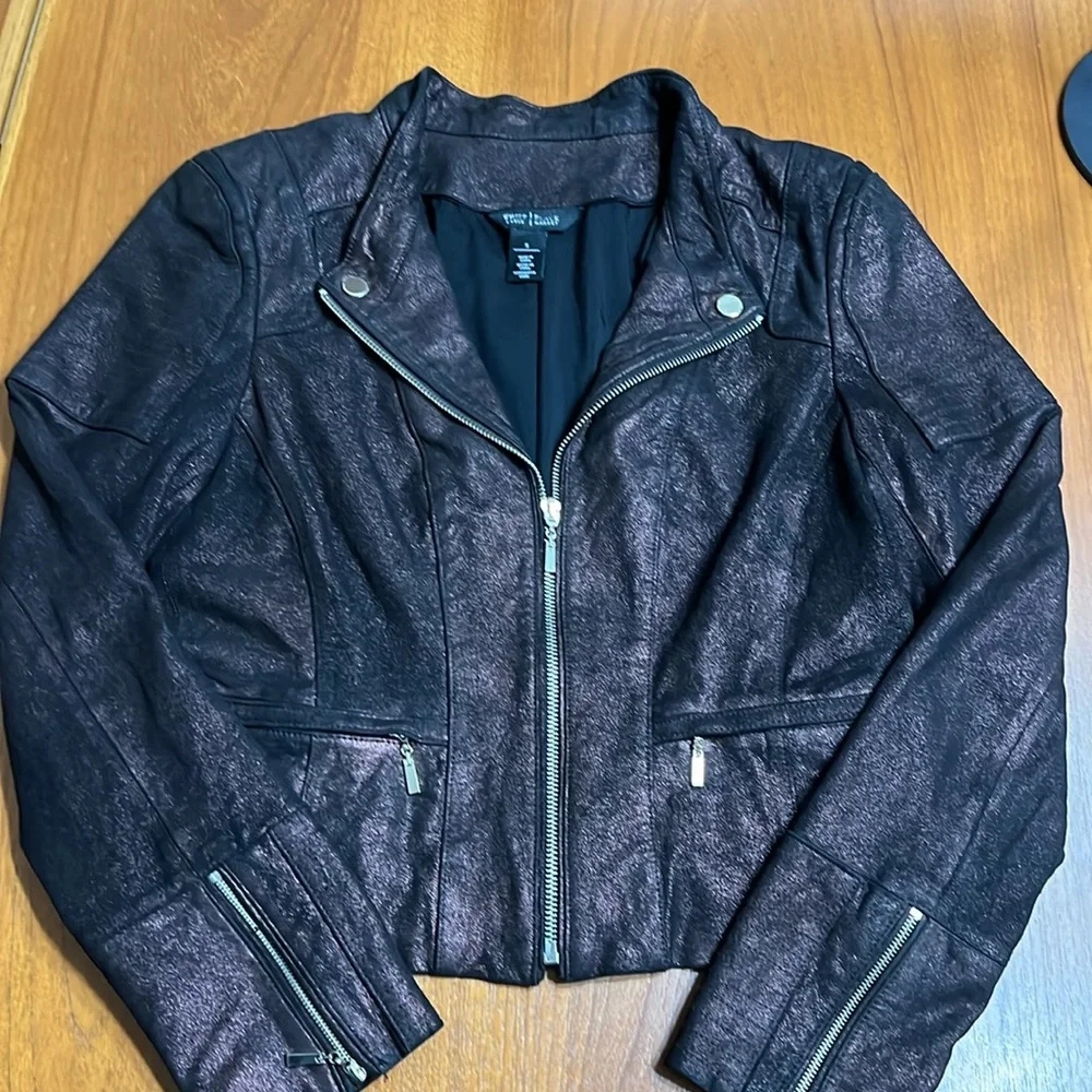 WHBM Motto Metallic Black Suede Faux Jacket Small